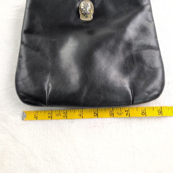 Vintage Ruth Saltz Cougar Head Black Leather Handbag Double Chain Strap - Picture 8 of 8